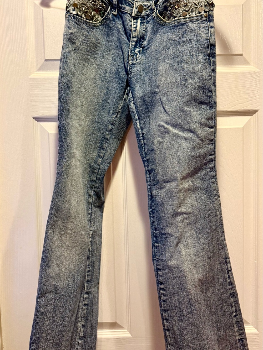 Cache Women's Light Blue Flared Jeans with Embellished Waist